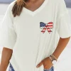 Best Dear-Lover Embroidered Stars Stripes Bowknot Logo Textured Knit T Shirt White