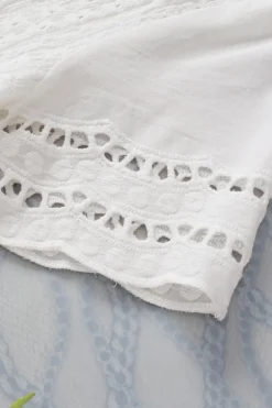Sale Dear-Lover Eyelet Embroidery Scalloped Short Sleeve Top White