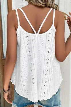 Discount Dear-Lover Eyelet Strappy Scoop-Neck Tank Top White