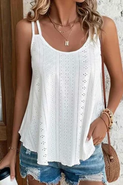 Discount Dear-Lover Eyelet Strappy Scoop-Neck Tank Top White