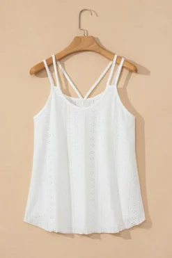 Discount Dear-Lover Eyelet Strappy Scoop-Neck Tank Top White