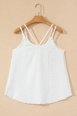 Discount Dear-Lover Eyelet Strappy Scoop-Neck Tank Top White