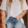 Outlet Dear-Lover Faux Two Piece Floral Long Sleeve Patchwork Tee White