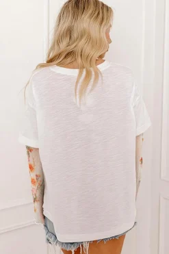 Outlet Dear-Lover Faux Two Piece Floral Long Sleeve Patchwork Tee White