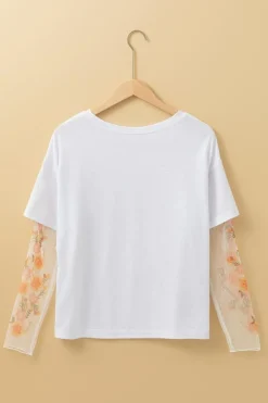 Outlet Dear-Lover Faux Two Piece Floral Long Sleeve Patchwork Tee White