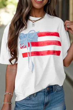 Online Dear-Lover Flag Bow Graphic Crewneck Tee White