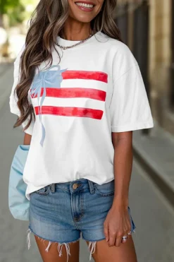 Online Dear-Lover Flag Bow Graphic Crewneck Tee White
