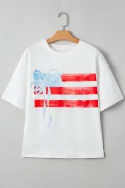 Online Dear-Lover Flag Bow Graphic Crewneck Tee White