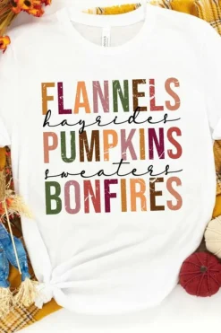 Outlet Dear-Lover FLANNELS PUMPKINS BONFIRES Crewneck Graphic Tee White