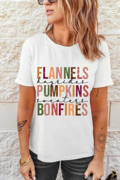 Outlet Dear-Lover FLANNELS PUMPKINS BONFIRES Crewneck Graphic Tee White
