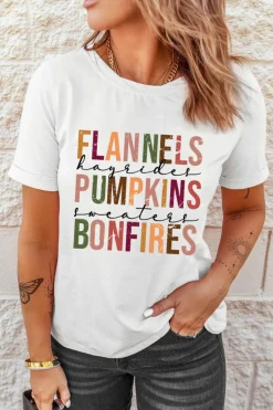 Outlet Dear-Lover FLANNELS PUMPKINS BONFIRES Crewneck Graphic Tee White