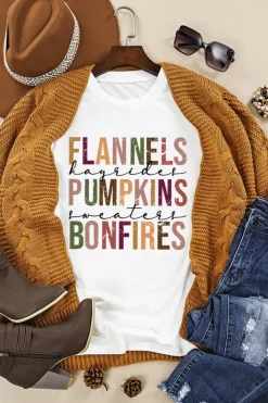 Outlet Dear-Lover FLANNELS PUMPKINS BONFIRES Crewneck Graphic Tee White
