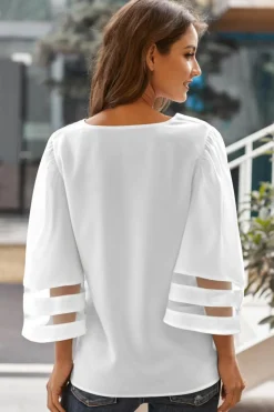 Best Dear-Lover Flare Sleeve V Neck Loose Blouse White