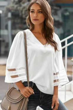 Best Dear-Lover Flare Sleeve V Neck Loose Blouse White