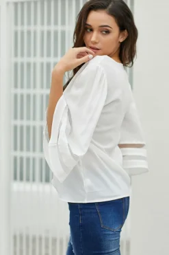 Best Dear-Lover Flare Sleeve V Neck Loose Blouse White