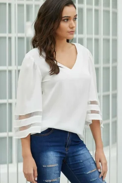 Best Dear-Lover Flare Sleeve V Neck Loose Blouse White