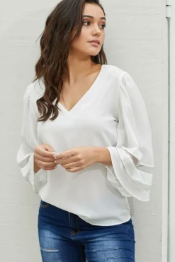 Best Dear-Lover Flare Sleeve V Neck Loose Blouse White