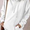 Discount Dear-Lover Fleece Lined Kangaroo Pocket Drawstring Chunky Hoodie White