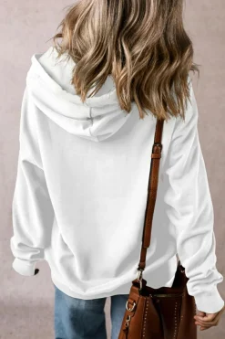 Discount Dear-Lover Fleece Lined Kangaroo Pocket Drawstring Chunky Hoodie White
