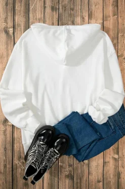 Discount Dear-Lover Fleece Lined Kangaroo Pocket Drawstring Chunky Hoodie White