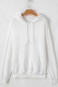 Discount Dear-Lover Fleece Lined Kangaroo Pocket Drawstring Chunky Hoodie White