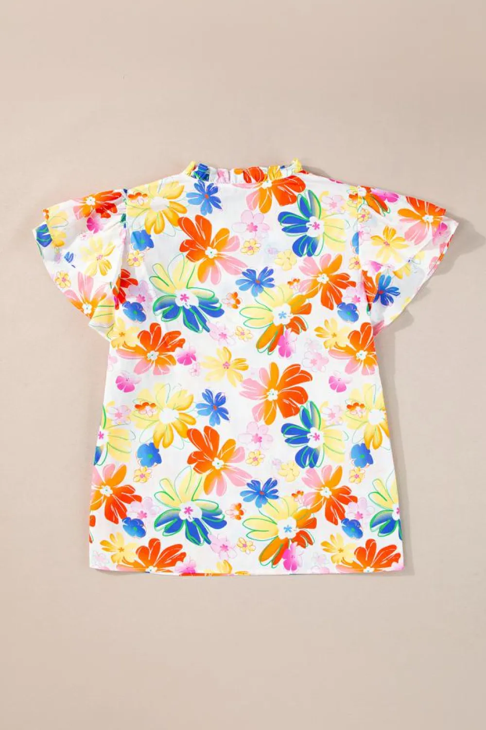 Fashion Dear-Lover Floral Bouquet Flutter Top White
