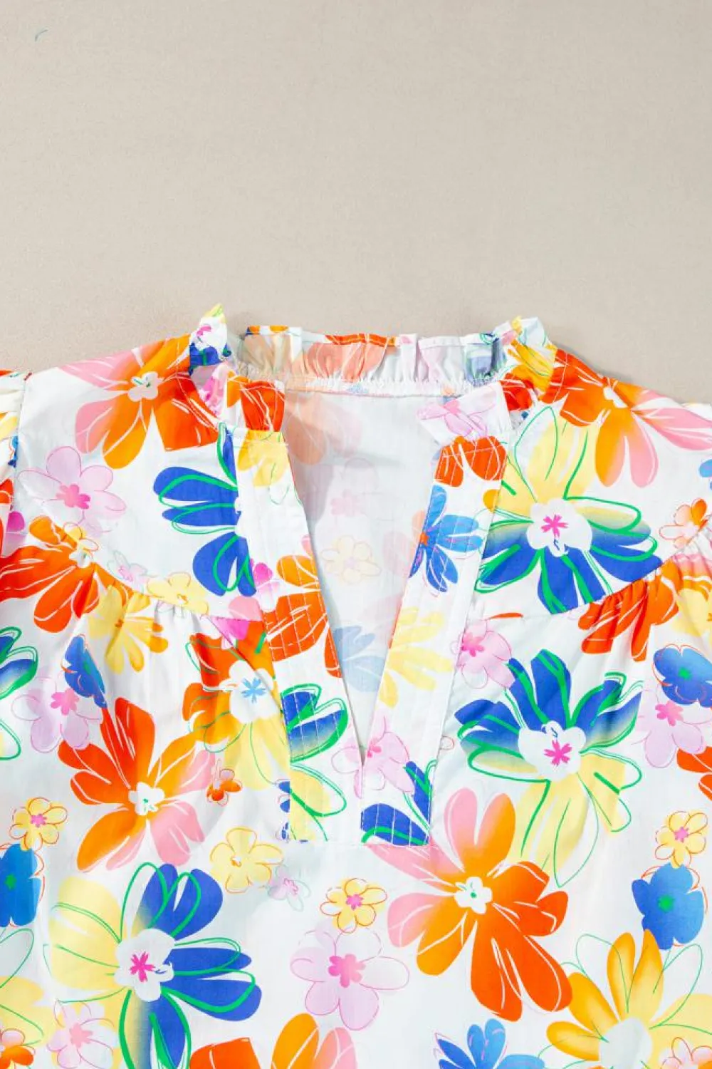 Fashion Dear-Lover Floral Bouquet Flutter Top White