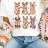 Best Dear-Lover Floral Bunny Graphic Crewneck Easter Fashion Tee White