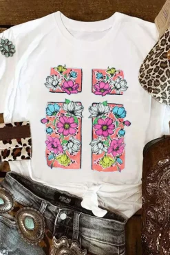 Outlet Dear-Lover Floral Crossed Graphic Easter Round Neck T Shirt White