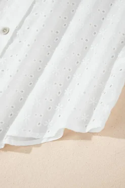 Best Dear-Lover Floral Embroidered Puff Sleeve Eyelet Patchwork Shirt White