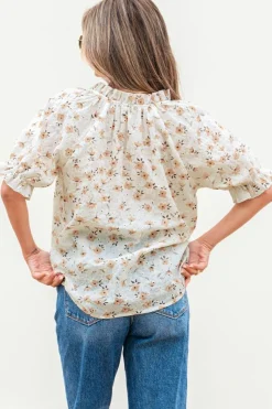 Outlet Dear-Lover Floral Eyelet Embroidered Puff Sleeve Notch V Neck Blouse White