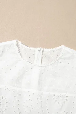 Discount Dear-Lover Floral Eyelet Embroidered Sleeveless Shift Dress White