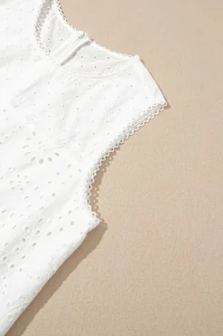 Discount Dear-Lover Floral Eyelet Embroidered Sleeveless Shift Dress White