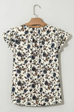 Sale Dear-Lover Floral Frilly Blouse with Lace Up White