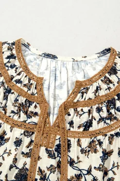 Sale Dear-Lover Floral Frilly Blouse with Lace Up White