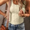 Clearance Dear-Lover Floral Jacquard Square Neck Tank Top White