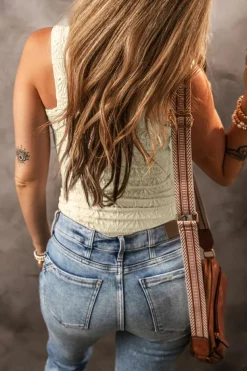 Clearance Dear-Lover Floral Jacquard Square Neck Tank Top White