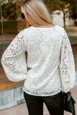 New Dear-Lover Floral Lace Crochet Loose Fit V Neck Top White