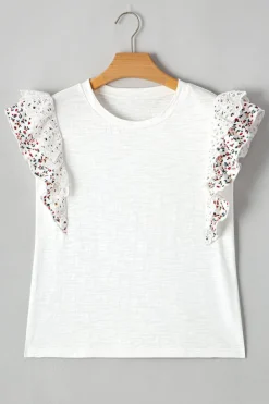 Online Dear-Lover Floral Lace Eyelet Patched Butterfly Sleeve Blouse White