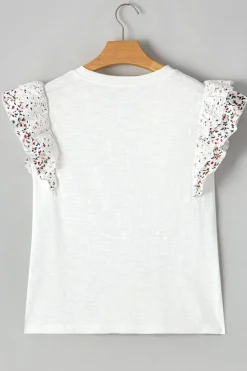 Online Dear-Lover Floral Lace Eyelet Patched Butterfly Sleeve Blouse White