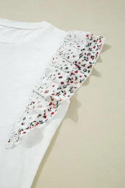 Online Dear-Lover Floral Lace Eyelet Patched Butterfly Sleeve Blouse White