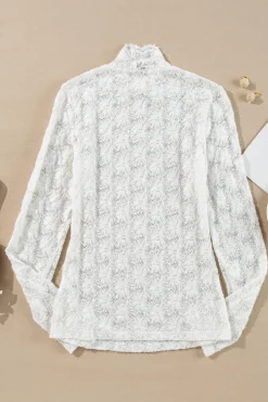 Hot Dear-Lover Floral Lace High Neck Long Sleeve Top White