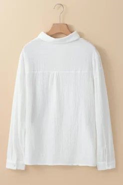 Clearance Dear-Lover Floral Lace Hollow-out Splicing Crinkled Shirt White