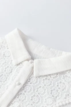 Clearance Dear-Lover Floral Lace Hollow-out Splicing Crinkled Shirt White