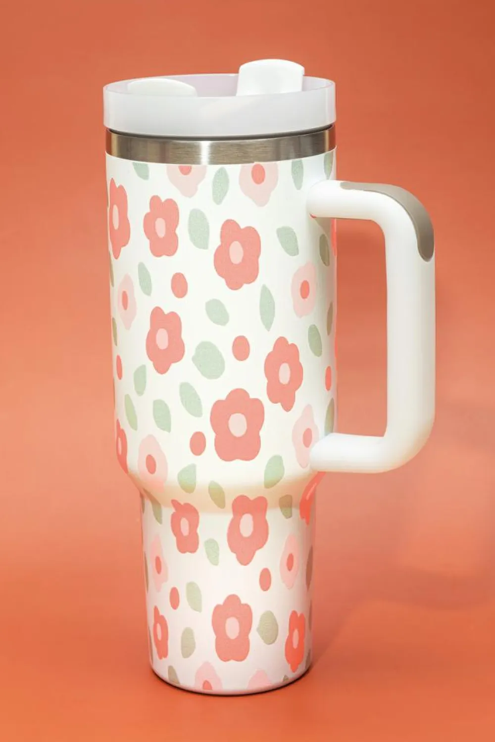 Outlet Dear-Lover Floral Leaves Print Stainless Large Portable Cup 40oz White