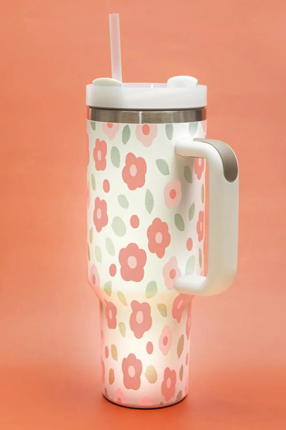 Outlet Dear-Lover Floral Leaves Print Stainless Large Portable Cup 40oz White