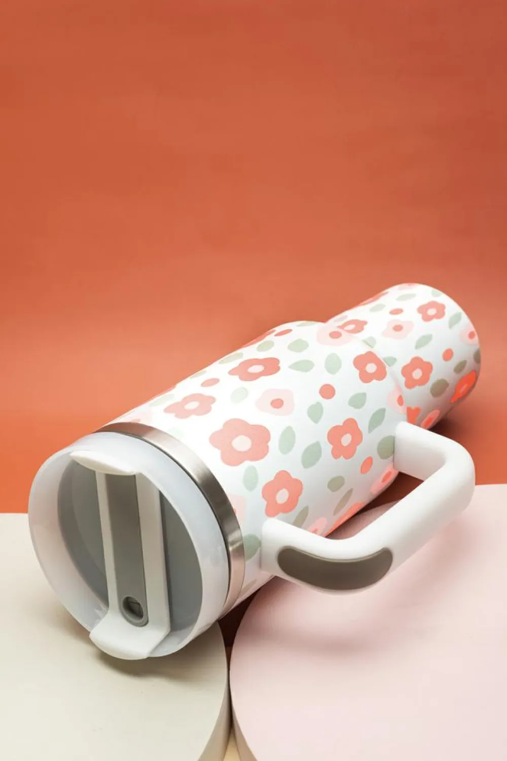 Outlet Dear-Lover Floral Leaves Print Stainless Large Portable Cup 40oz White