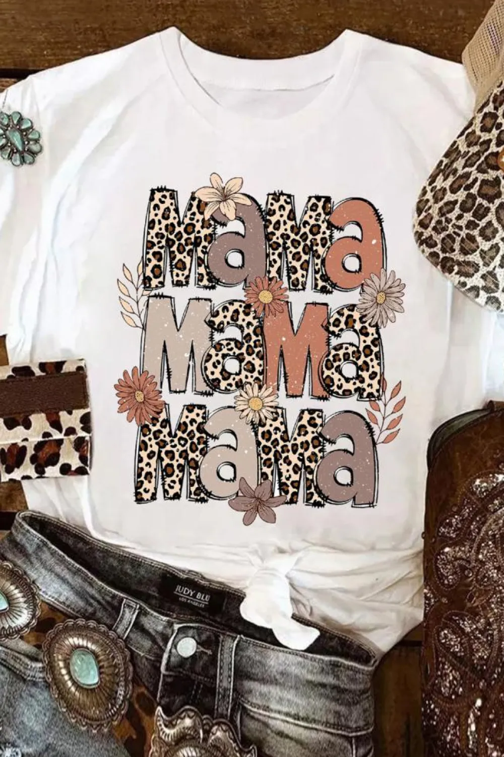 New Dear-Lover Floral Leopard MaMa Graphic Mothers Day T Shirt White