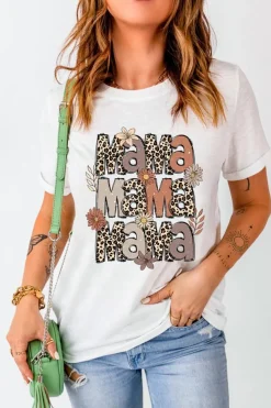 New Dear-Lover Floral Leopard MaMa Graphic Mothers Day T Shirt White