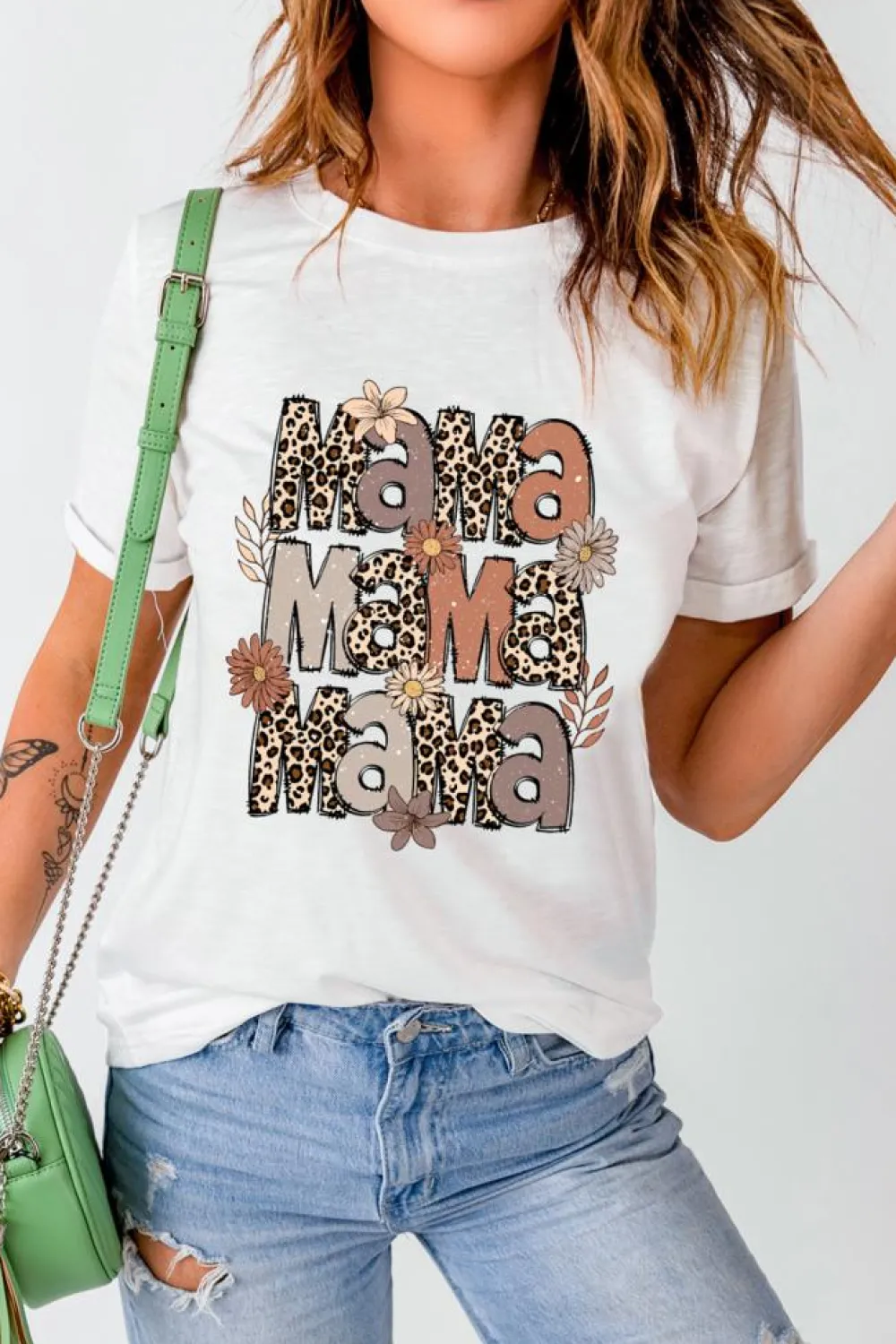 New Dear-Lover Floral Leopard MaMa Graphic Mothers Day T Shirt White